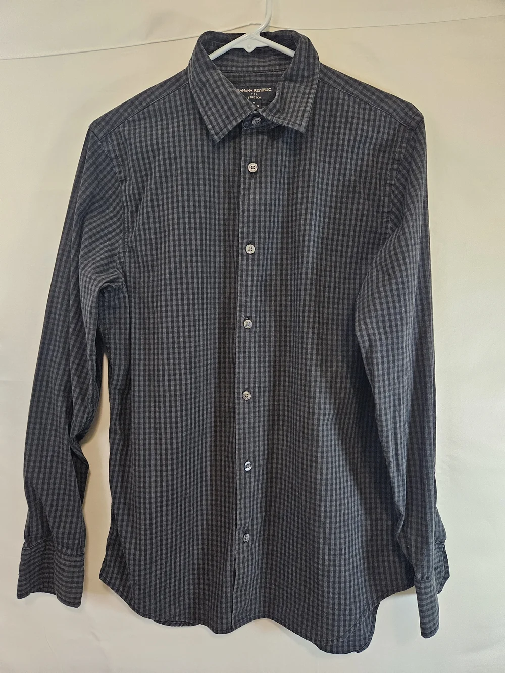 Banana Republic Men's Black & Gray Micro-Check Button-Up Shirt